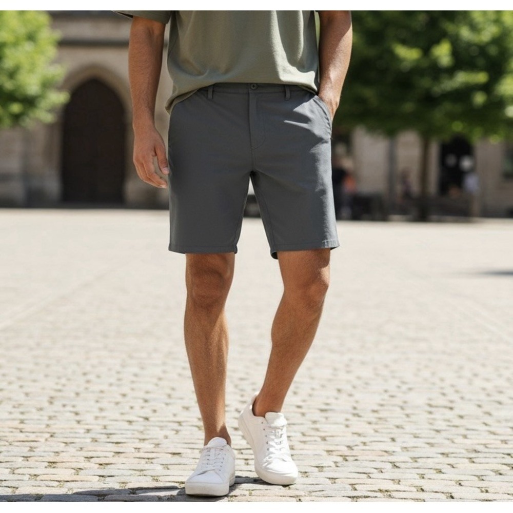 Vuori Mens Chino Golf Shorts Dark Gray Size 34-35 Zip Pockets Athleisure